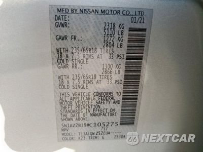 Zdjęcie 14 z 15 samochodu: 2021 NISSAN MURANO SV VIN:5N1AZ2BJ9MC105275 - miniatura