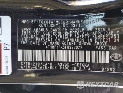 Zdjęcie 12 z 12 samochodu: 2015 TOYOTA CAMRY LE VIN:4T1BF1FK5FU933072 - miniatura