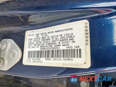 Zdjęcie 12 z 12 samochodu: 2001 TOYOTA COROLLA CE VIN:1NXBR12E01Z506561 - miniatura