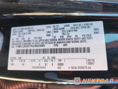 Zdjęcie 12 z 13 samochodu: 2022 FORD ESCAPE SE VIN:1FMCU9G67NUB62980 - miniatura