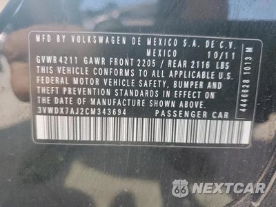 Zdjęcie 13 z 13 samochodu: 2012 VOLKSWAGEN JETTA SE VIN:3VWDX7AJ2CM343694 - miniatura