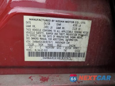 Zdjęcie 13 z 13 samochodu: 2008 NISSAN MAXIMA SE VIN:1N4BA41E18C837671 - miniatura