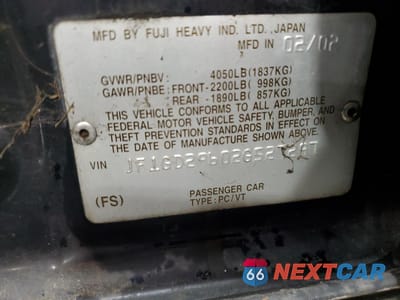 Zdjęcie 12 z 12 samochodu: 2002 SUBARU IMPREZA WRX VIN:JF1GD29602G527297 - miniatura