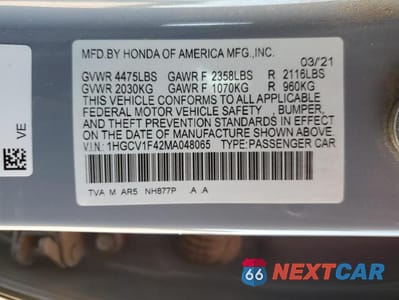 Zdjęcie 12 z 12 samochodu: 2021 HONDA ACCORD SPORT SE VIN:1HGCV1F42MA048065 - miniatura