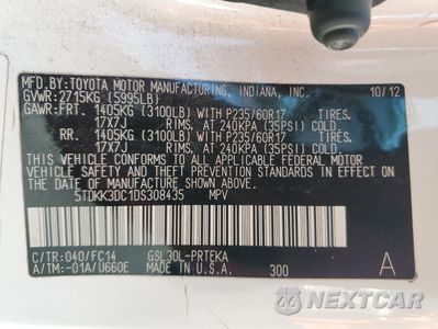 Zdjęcie 14 z 14 samochodu: 2013 TOYOTA SIENNA LE VIN:5TDKK3DC1DS308435 - miniatura