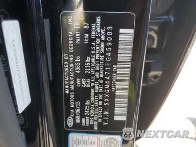 Zdjęcie 12 z 12 samochodu: 2015 KIA OPTIMA LX VIN:5XXGM4A71FG459003 - miniatura