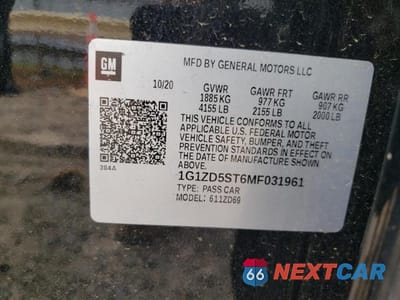 Zdjęcie 12 z 12 samochodu: 2021 CHEV MALIBU VIN:1G1ZD5ST6MF031961 - miniatura