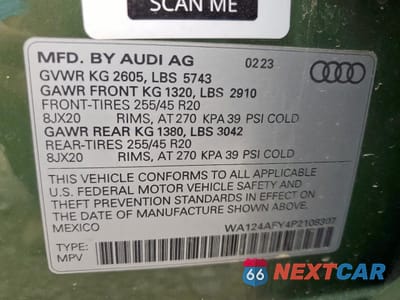 Zdjęcie 12 z 13 samochodu: 2023 AUDI SQ5 SPORTBACK PREMIUM PLUS VIN:WA124AFY4P2108307 - miniatura