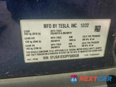 Zdjęcie 12 z 12 samochodu: 2023 TESLA MODEL S VIN:5YJSA1E53PF500536 - miniatura