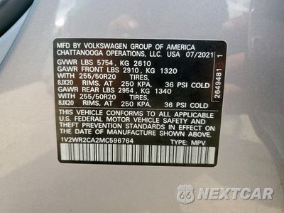 Zdjęcie 14 z 17 samochodu: 2021 VOLKSWAGEN ATLAS SE VIN:1V2WR2CA2MC596764 - miniatura