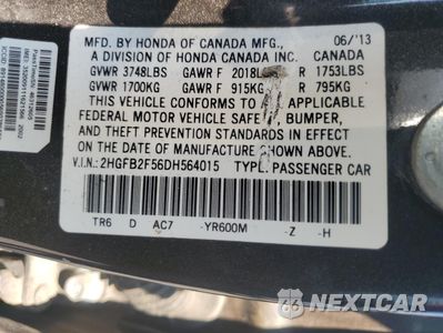 Zdjęcie 13 z 15 samochodu: 2013 HONDA CIVIC LX VIN:2HGFB2F56DH564015 - miniatura
