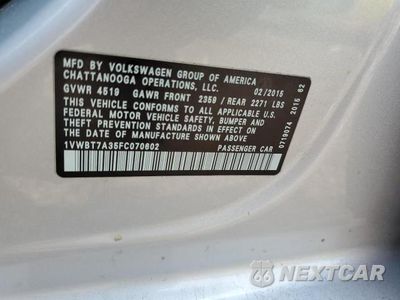 Zdjęcie 12 z 12 samochodu: 2015 VOLKSWAGEN PASSAT SE VIN:1VWBT7A35FC070602 - miniatura