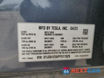 Zdjęcie 12 z 14 samochodu: 2023 TESLA MODEL S VIN:5YJSA1E56PF511529 - miniatura