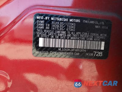 Zdjęcie 12 z 12 samochodu: 2015 MITSUBISHI MIRAGE DE VIN:ML32A3HJXFH002694 - miniatura