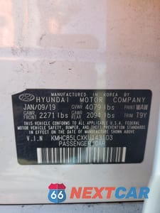 Zdjęcie 12 z 13 samochodu: 2019 HYUNDAI IONIQ LIMITED VIN:KMHC85LCXKU143103 - miniatura