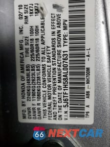 Zdjęcie 12 z 12 samochodu: 2010 HONDA ACCORD CROSSTOUR EXL VIN:5J6TF1H58AL007631 - miniatura