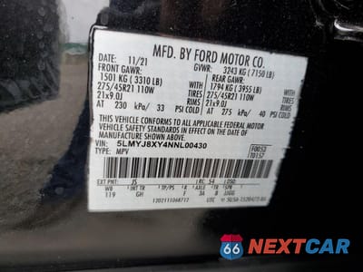 Zdjęcie 13 z 13 samochodu: 2022 LINCOLN AVIATOR GRAND TOURING VIN:5LMYJ8XY4NNL00430 - miniatura
