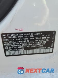 Zdjęcie 12 z 12 samochodu: 2017 VOLKSWAGEN PASSAT VIN:1VWGT7A35HV023174 - miniatura
