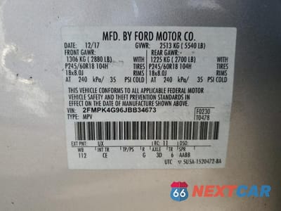 Zdjęcie 14 z 14 samochodu: 2018 FORD EDGE SE VIN:2FMPK4G96JBB34673 - miniatura