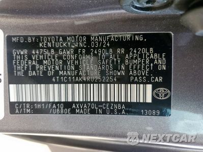 Zdjęcie 13 z 14 samochodu: 2024 TOYOTA CAMRY LE VIN:4T1C11AK4RU252254 - miniatura