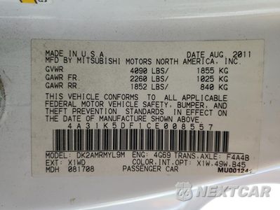 Zdjęcie 12 z 12 samochodu: 2012 MITSUBISHI ECLIPSE GS SPORT VIN:4A31K5DF1CE008557 - miniatura