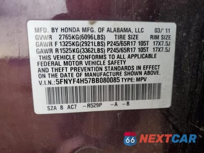 Zdjęcie 13 z 13 samochodu: 2011 HONDA PILOT EXL VIN:5FNYF4H57BB080085 - miniatura