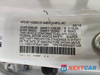 Zdjęcie 12 z 12 samochodu: 2018 HONDA ACCORD EXL VIN:1HGCV1F53JA172947 - miniatura