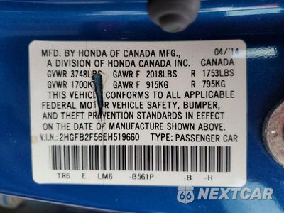 Zdjęcie 12 z 12 samochodu: 2014 HONDA CIVIC LX VIN:2HGFB2F56EH519660 - miniatura