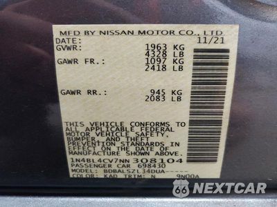 Zdjęcie 12 z 12 samochodu: 2022 NISSAN ALTIMA SR VIN:1N4BL4CV7NN308104 - miniatura