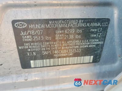 Zdjęcie 12 z 12 samochodu: 2008 HYUNDAI SONATA GLS VIN:5NPET46C68H351533 - miniatura