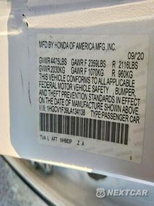 Zdjęcie 12 z 12 samochodu: 2020 HONDA ACCORD SPORT VIN:1HGCV1F39LA134138 - miniatura
