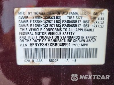 Zdjęcie 13 z 13 samochodu: 2011 HONDA PILOT LX VIN:5FNYF3H2XBB048991 - miniatura