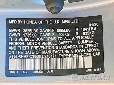 Zdjęcie 13 z 13 samochodu: 2020 HONDA CIVIC SPORT VIN:SHHFK7G46LU216171 - miniatura