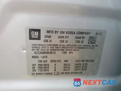 Zdjęcie 13 z 13 samochodu: 2017 CHEVROLET TRAX LS VIN:KL7CJKSBXHB185174 - miniatura