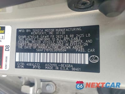 Zdjęcie 12 z 12 samochodu: 2020 LEXUS ES 300H ULTRA LUXURY VIN:58AF21B12LU010594 - miniatura