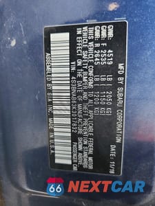Zdjęcie 12 z 12 samochodu: 2019 SUBARU LEGACY 2.5I VIN:4S3BNAB63K3017832 - miniatura