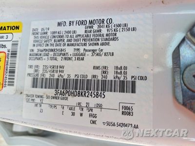 Zdjęcie 12 z 12 samochodu: 2019 FORD FUSION SE VIN:3FA6P0HD8KR245845 - miniatura