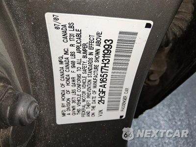 Zdjęcie 12 z 12 samochodu: 2007 HONDA CIVIC LX VIN:2HGFA16517H311993 - miniatura
