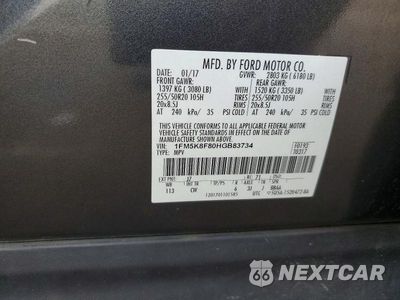 Zdjęcie 12 z 12 samochodu: 2017 FORD EXPLORER LIMITED VIN:1FM5K8F80HGB83734 - miniatura