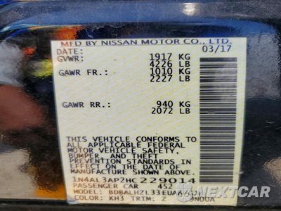 Zdjęcie 13 z 13 samochodu: 2017 NISSAN ALTIMA 2.5 SR VIN:1N4AL3AP2HC229014 - miniatura
