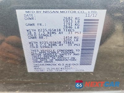 Zdjęcie 12 z 12 samochodu: 2013 NISSAN PATHFINDER S VIN:5N1AR2MN2DC614690 - miniatura