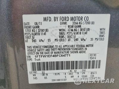 Zdjęcie 12 z 12 samochodu: 2011 FORD F150 SUPERCREW VIN:1FTFW1EF4BFC64771 - miniatura