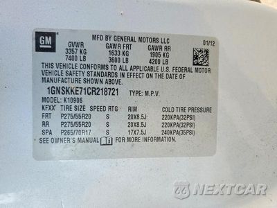 Zdjęcie 13 z 13 samochodu: 2012 CHEVROLET SUBURBAN K1500 LTZ VIN:1GNSKKE71CR218721 - miniatura