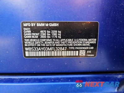 Zdjęcie 12 z 12 samochodu: 2021 BMW M3 COMPETITION VIN:WBS33AY03MFL32847 - miniatura