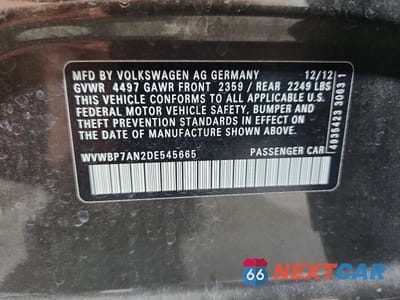 Zdjęcie 12 z 12 samochodu: 2013 VOLKSWAGEN CC SPORT VIN:WVWBP7AN2DE545665 - miniatura