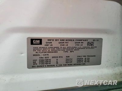 Zdjęcie 13 z 13 samochodu: 2021 CHEVROLET TRAX 1LT VIN:KL7CJPSM1MB364003 - miniatura