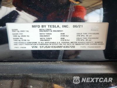 Zdjęcie 12 z 12 samochodu: 2021 TESLA MODEL S VIN:5YJSA1E64MF435720 - miniatura