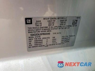 Zdjęcie 14 z 14 samochodu: 2015 GMC YUKON DENALI VIN:1GKS2CKJ3FR563949 - miniatura
