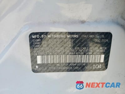 Zdjęcie 12 z 12 samochodu: 2024 MITSUBISHI MIRAGE G4 ES VIN:ML32FUFJ6RHF20108 - miniatura