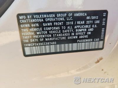 Zdjęcie 12 z 12 samochodu: 2012 VOLKSWAGEN PASSAT SEL VIN:1VWCP7A33CC097480 - miniatura
